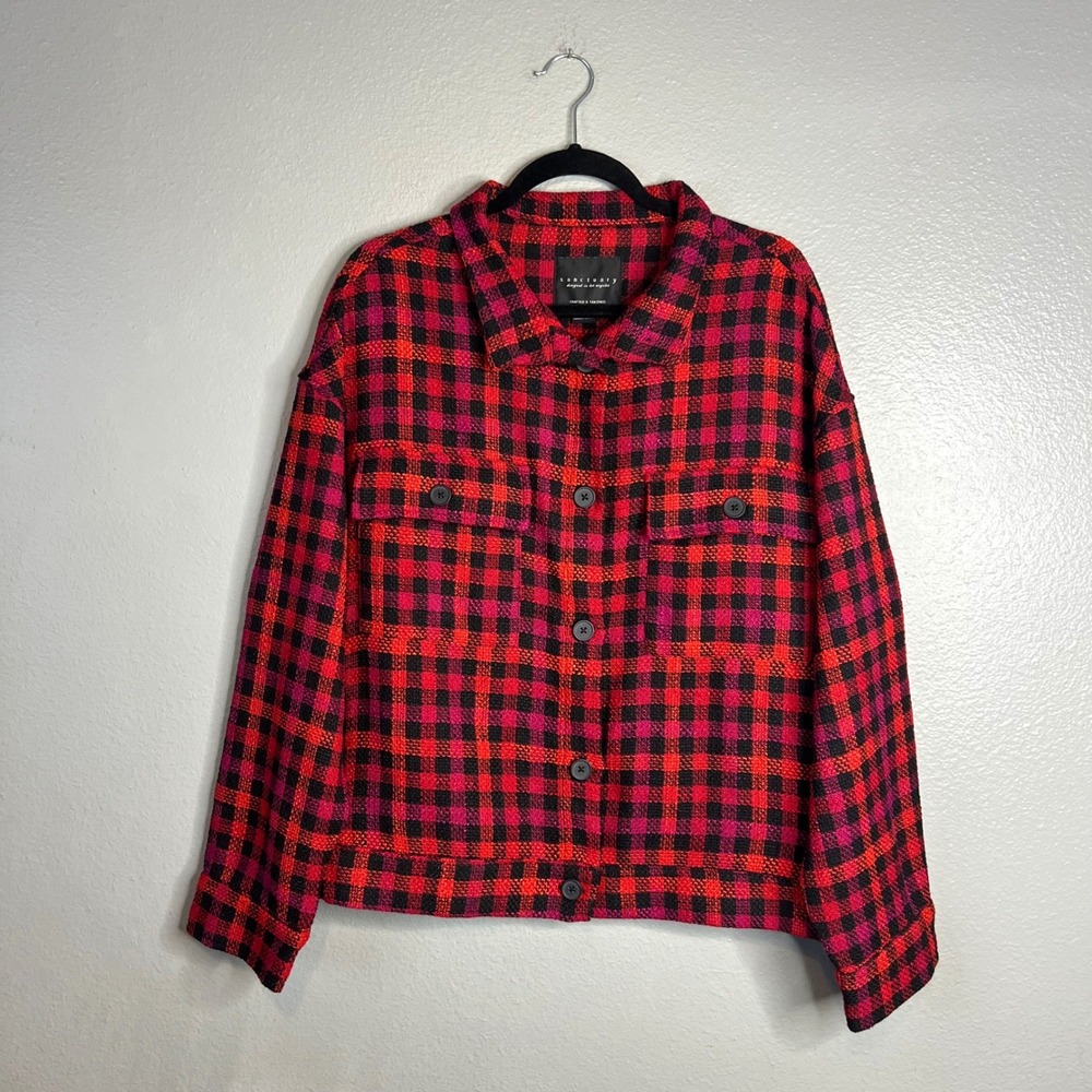 Sanctuary Shacket  Sz XL Plaid Wool Blend Button Front Shirt Jacket